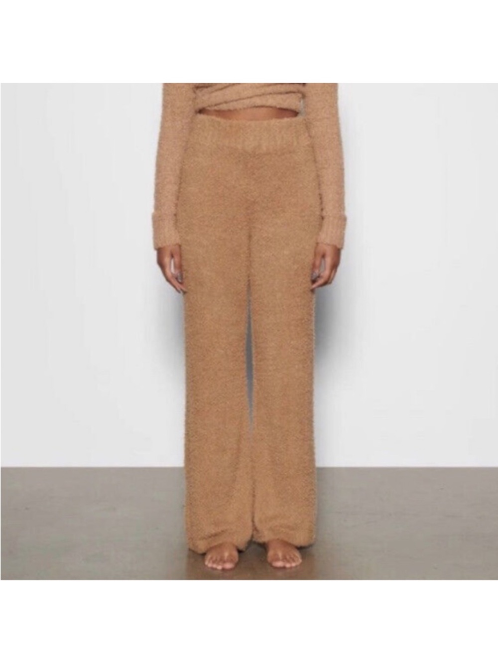 SKIMS Wide-Leg Knit Pants in Camel Brown